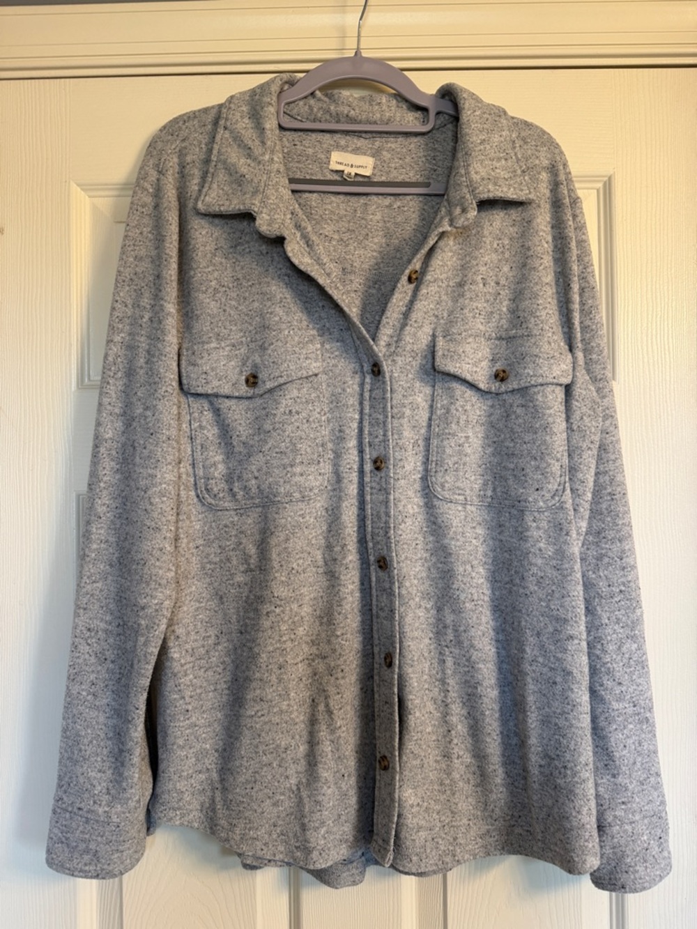 Cozy Light Gray Button-Up Shacket